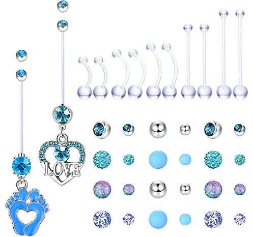Milacolato 12St Bauchnabelpiercing Schwangerschaft Flexibel Klar Kunststoff Lange Stange Bioplast Bauchnabelringe Hängend Für Frauen Mutterschaft Nabelringe Piercing Bauchnabel Set Blau