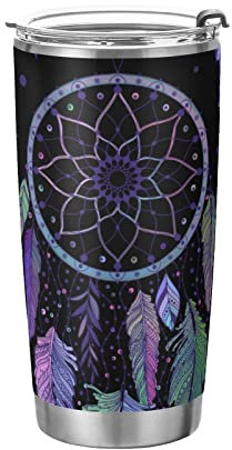 Mnsruu Boho Feather Dot Wasserflasche vakuumisolierte Edelstahl Wasserflasche mit Strohhalm für Mädchen und Jungen, 590 ml