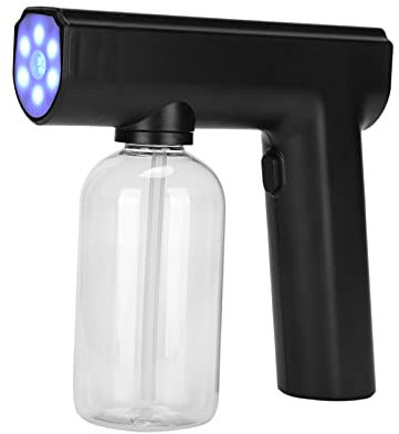 Nano Atomizador, 300ML Recargable de Mano Desinfectante Inalámbrico Fogger Niebla Eléctrica Pistola de Vapor Pulverizador Electrostático Portátil con Luz Azul para la Oficina en el Hogar(Negro)
