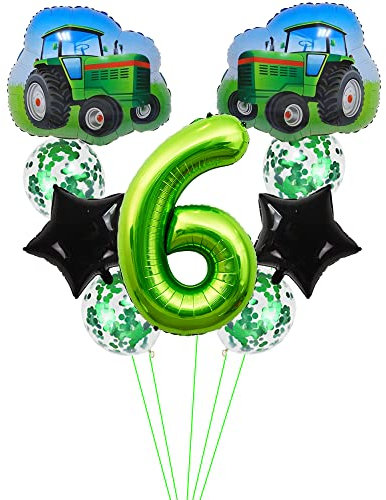 Kawailay Traktor Geburtstag Deko 6 jahre 6. Traktor Geburtstagsdeko Grün Zahl 6 Luftballons Trecker Traktor Folienballon Baustelle Aluminium Ballon für Kinder Jungen Geburtstag Party