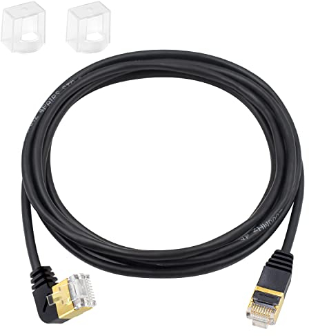Duttek Cat8 Ethernet Cable, 40Gbps 2000Mhz RJ45 left Angle Ethernet Cable with Gold Plated Head RJ45 Ethernet Connectors for Laptop, Switch, Desktop, 2m
