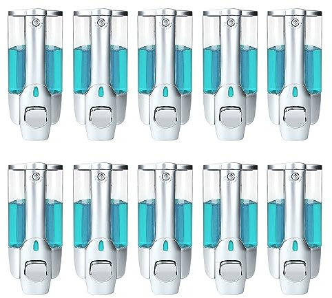 BALLSHOP 10PCS Wall-Mounted Soap Dispenser 350mL Manual Hand Soap Dispenser Liquid Distributor for Body Wash Shampoo Conditioner Hand Sanitiser (Silver)