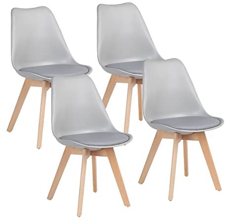 WeHome - Set 4 Sedie Candice, Sedie Sala Da Pranzo O Ufficio, Sedia Ergonomica, Seduta Imbottita Con Cuscino In Similpelle, Sedie Camera, Piedi In Legno Di Faggio, Arredamento Casa (Grigio)