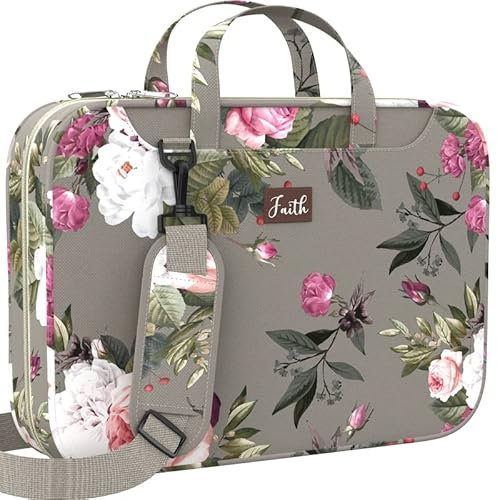 Bibelhüllen für Damen, groß, mittlere Größe, XXL, Blumenmuster, Bibeltasche, passend für Bücher bis zu 27.9x4.8 cm, Reißverschlusstasche,Schultergurt,Graues christliches Geschenk für Mädchen