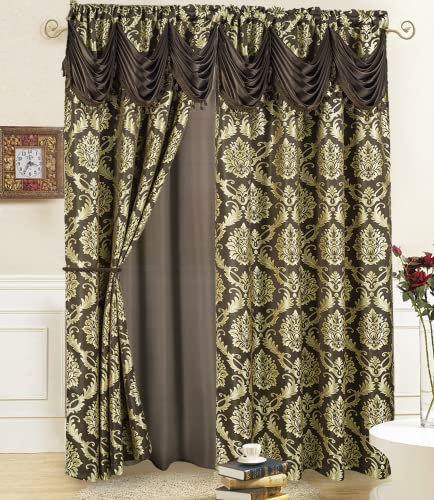 DreamField Linen Tende per finestre in jacquard per soggiorno e camera da letto, 137 x 213 cm (larghezza x lunghezza), set di 2 pannelli con mantovana attaccata, supporto e 2 fermatende lunghi, design