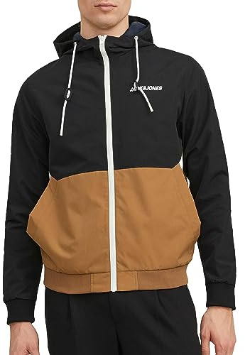 JACK & JONES Jjerush Hood Bomber Noos Homme Blouson aviateur, Noir/blanc, L