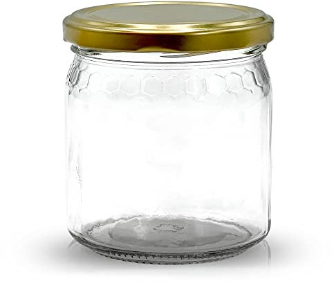 Apoidea – Honiggläser 500ml mit 82er Twistoff Deckel, Wabendesign, 48 Stück
