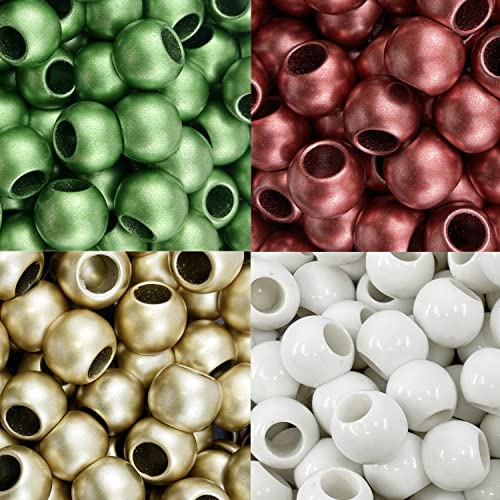300 Acrylic Large Hole Beads for Crafts 10mm x 12mm Acrylic Barrel Beads with 5.7mm Large Hole, Matte Christmas Assortment