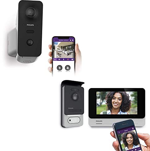 Philips - Kit Caméra extérieure motorisée et connectée Philips View + Visiophone filaire connecté Philips Connect 2
