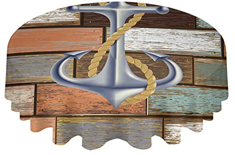 Tischdecke 152cm Mehrfarbiges Altes Brett Mit Nautischem Anker, Retro-Holzmaserung Garten Tischdecke Wetterfeste Wachstischdecke Pflegeleicht Party Tischdecken Für Party Indoor Picknick