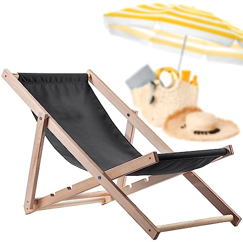 KADAX Liegestuhl, Strandstuhl aus Holz, Sonnenliege bis 120kg, Liege aus Buchenholz, Holzklappstühle, Strandliege, Klappliege für Strand, Holz-Liegestuhl (Graphit)