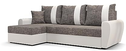 ALTDECOR Ecksofa mit Schlaffunktion und Bettkasten Corner Sofa Bett Eckcouch Couch L-Form Schlafcouch Ausziehbar Wohnlandschaft Schlafsofa Cauchsofa - Davis - 230x140x89cm Weiß/Grau