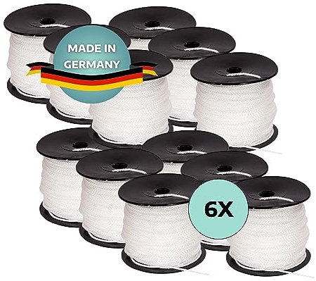 AWOTEX Pflasterschnur Weiß 2,00 mm I 6 Rollen à 100 Meter I Richtschnur für Pflastern I langlebig & reißfest I Polypropylen Bauschnur auf PVC Rolle I Maurerschnur für Wasserwaage