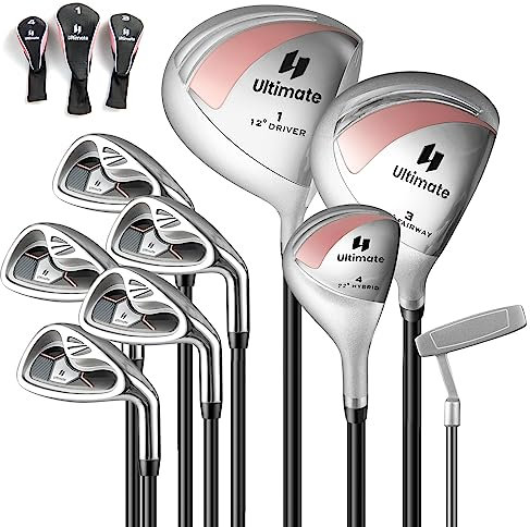 COSTWAY Womens Golf Club Set, 9 Pieces Complete Set with 460cc Alloy Driver, 3# Fairway Wood, 4# Hybrid, 6-9# & P Irons and Putter, Head Covers Inculded