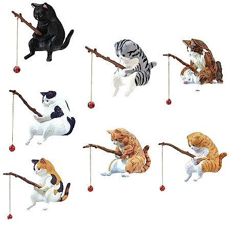 Jardin Chat | Statue Chat pêcheur Bassin Jardin | Statues Sculptures Jardin Chat en résine | Décor Jardin Statues extérieures pour Aquariu réservoir Poissons