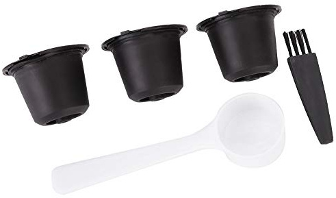3pcs Ersatz Kapsel Refillable Coffee Filter Wiederverwendbare Kaffeekapseln Filter Capsula Reusable für mit Kaffeelöffel und Bürste (Schwarz)
