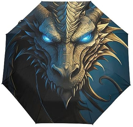 GAIREG Regenschirm mit blauen Augen, Drache, winddicht, automatisches Öffnen und Schließen