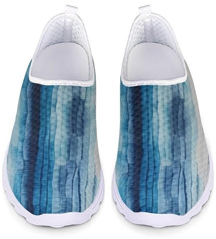 Kuiaobaty Scarpe da ginnastica da donna, senza lacci, leggere, sportive, con stampa di zampe, in rete traspirante, mocassini da passeggio, Strisce di vernice blu, 37 EU