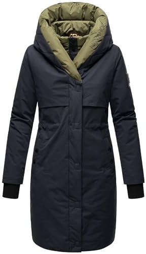 Navahoo Damen Mantel lange warme Winter Steppjacke mit Kapuze und magnetischen Elementen Snowelf XS-XXL