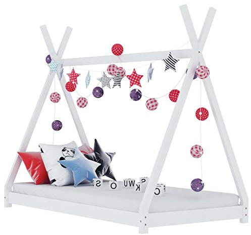 BaraSh Kinder-Bettgestell Weiß Massivholz Kiefer 80 x 160 cm Hausbett Kinder Bettgestell Bett FüR Kinder Betten Haus Bett 283359