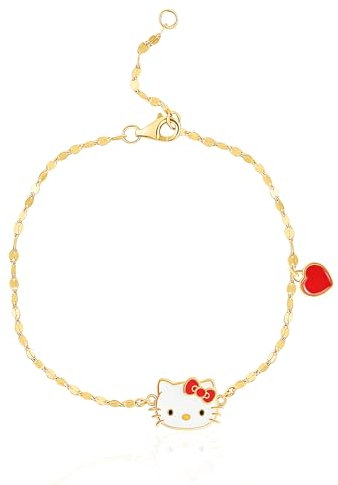 Hello Kitty Sanrio Womens Bracelet 6.5''+1'' Official License, 14kt Gold Flash-Plated Sterling Silver Bracelet