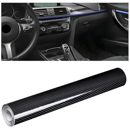 JNNJ Autofolie Carbon Folie Aufkleber, 6D Selbstklebend Autofolie Aus Vinyl, Klebefolie Karbon Carbon Innenraum Folierung Fiber Lackschutzfolie Glanz Für Auto(Schwarz)