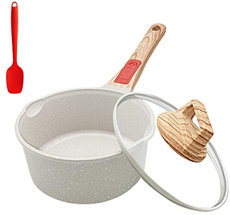 AIKENBBKK Stielkasserolle 18 cm mit Deckel, 2L Antihaft Kasserolle mit Abnehmbarer Griff, Antihaftbeschichtet Milchtopf Geeignet für alle Herdarten, Spülmaschinen geeignet & Backofenfest (Weiß)
