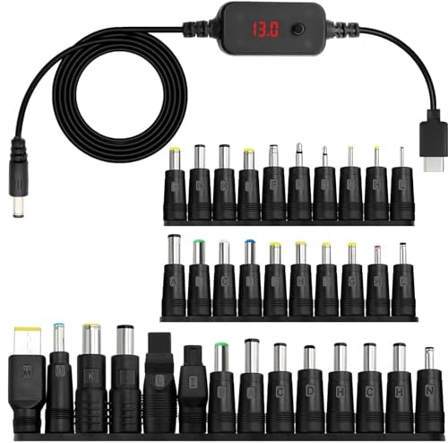 PD zu DC Adapter Kabel,5V/9V/12V/15V/20V, USB Boost Konverter Digital Display Router Kabel, Typ C zu DC5521 mit DC Konvertierungsköpfen(34 Konverterköpfen)