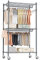 Double Rod Garment Rack / 3 tier Clothes Rail with Height-Adjustable Shelves,Clothes Rack with 2 Hooks, Clothes Rails with Wheels, 60 * 42 * 205cm,Grey