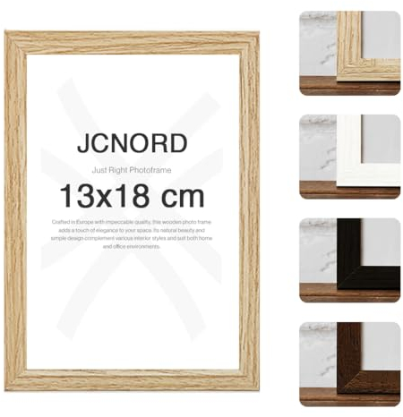 JCNORD MDF Eichenfarbener Holz Bilderrahmen 13x18 cm mit bruchsicherem Acrylglas | Moderner Fotorahmen für Wände und Tische