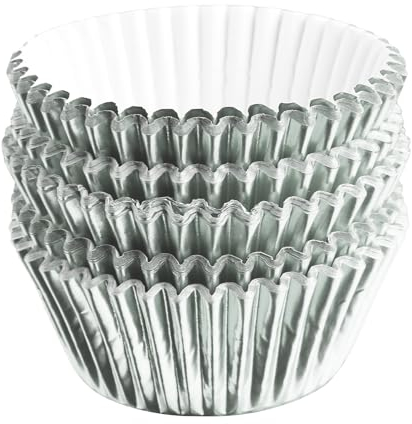 Rumyve 100 Pcs Disposable Baking Cups,Foil Metallic Cupcake Cases,Muffin Liners for Christmas Birthday Wedding Holiday Party(Silver)