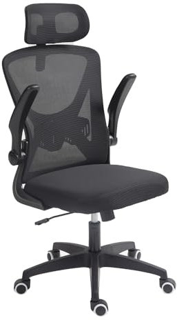 Panana Office Chair Mesh Back Ergonomic Desk Chair with Flip-up Armrest Executive Swivel Computer Chair (High Back All Black)