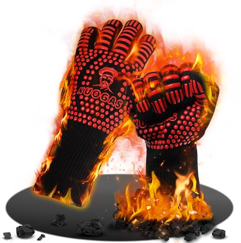 Grillhandschuhe Hitzebeständig bis 800°C, Ofenhandschuhe Topfhandschuhe Feuerfeste Handschuhe BBQ Handschuhe Kochhandschuhe Backhandschuhe Backofenhandschuhe, aus Baumwolle (Rot, M)