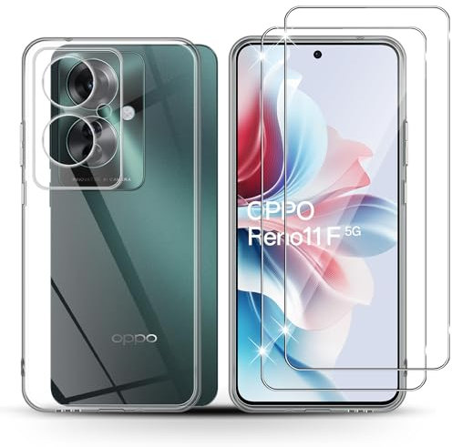 Holilo Case + 2 Pieces Tempered Glass Screen Protector for Oppo Reno11 F 5G/Oppo Reno 11 F 5G, TPU Mobile Phone Case Anti-Scratch Thin Protective Case 9H Hardness Glass Screen Protector All-Round