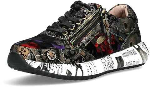 Laura Vita Damen Sneaker Reißverschluss Blumenmuster Plateau Burton 11, Größe:37 EU, Farbe:Braun