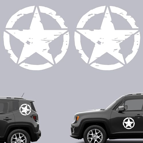 Longivia® 2 Stück Sterne Militär Aufkleber (Größen 25 cm, 20 cm, 15 cm, 10 cm) – 4x4 Off Road Sticker USA Army Oldschool - für Motorrad Auto Motorhaube Renegade (25cm Weiß)