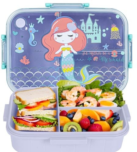 PinkSheep Bento Fiambreras para niños, 1200 ml, sin BPA, a prueba de fugas, contenedores de alimentos para niños con 3 compartimentos, regreso a los estudiantes de la escuela, contenedores para