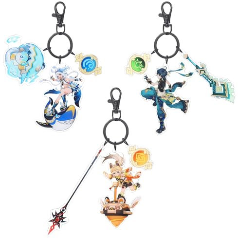 UTIEHD Genshin Impact Charakter-Schlüsselanhänger Set, 3 Stück Acryl Figuren Schlüsselanhänger Anime Fanartikel (Kinich/Mualani/Kachina)