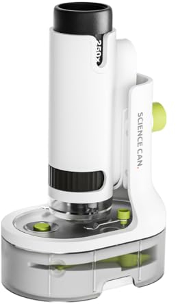 ScienceCan Mikroskop 250 Entdeckerset (Tragbares Mikroskop inkl. Ständer, Pinzette, Schaufel, Objektträgern, Probeentnehmer, Smartphonhalterung) 1601282023de0001