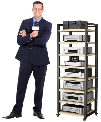 Audio rack hifi regal Startseite AV-Medienständer/ Eckregal/ Stereokabinett/ Audio-Rack-Turm, 161cm/ 63inch Hoch Multifunktional Audio/Video Komponenten Rack, Modern AV-Schrank Mit Rollenden Rädern(Bl