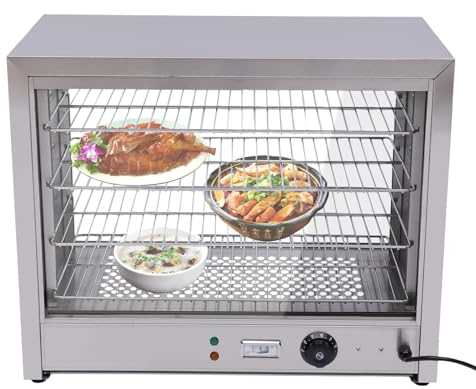 TaNeHaKi Heiße Theke Warmhaltevitrine Wärmevitrine Warmhaltetheke 4 Etagen Aufsatzvitrine Heiße Theke Küche Warmhaltevitrine Elektrisch 86-185°F Wärmeschrank Vitrine 800W