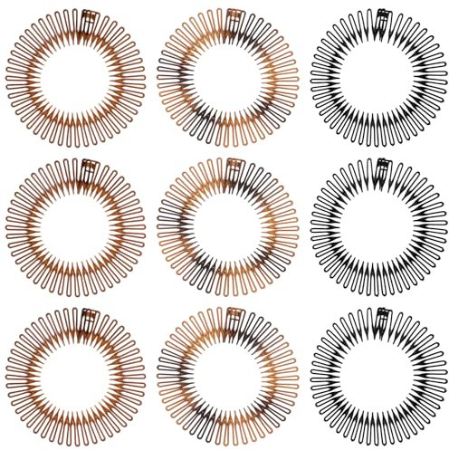Sibba 9 Stück Kreisförmig Stretch Circle Dehnbarer Kamm Flexibler Kunststoff Haarkamm Kreis Haarbandhalter Stirnband Hair Comb Scrunchies Elastische Kamm-Haarbänder Kopfbänder für Frauen Mädchen