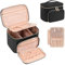 Große Make-up Tasche, Tragbare Reise Make-up Tasche für Frauen Mädchen mit Make-up Pinsel Fach, Stilvolle Make-up Tasche Veranstalter Kosmetik Fall mit Griff und Teiler für Schwarz (schwarz B)