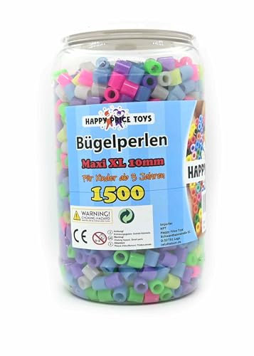 Dose mit 1400 Maxi XL 10mm Bügelperlen Leuchtperlen (Glimmen im Dunkeln) Große 10mm Perlen für Kinder ab 3 Jahren. (Kompatibel mit allen Maxi Stiftplatten) Umweltfreundlich:kein Phosphor enthalten!