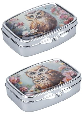 Ideen mit Herz | 2 Pillendosen | unterteilbar in zwei Fächer | mit Spiegel | 5,6 cm x 4 cm x 1,6 cm (Eulen)