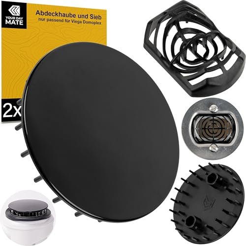 Juego de Tapa de desagüe de Ducha con Filtro de pelos, Ø 75 mm, en Negro, Compatible con Viega Domoplex 6928 y 6929, Adecuado para 6930.0, 649 968, Bandeja de Tapa de desagüe de Repuesto