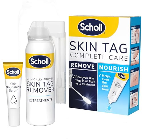 Scholl Complete Care Skin Tag Removal Kit - Safe & Effective Skin Tag Remover - Moisturising Serum Restores Skin's Appearance - Clinically Proven - 12 Treatments Plus Hydrating Serum
