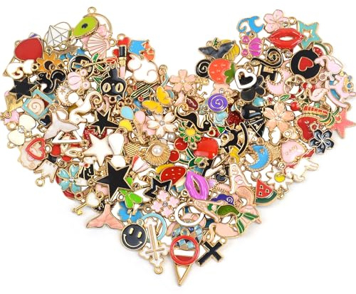 AebDerp 200pcs Bunte Charms DIY Schmuck Anhänger | Metall Anhänger für Armband,Ohrringe,Halskette,Tasche,Schlüsselanhänger und Basteln