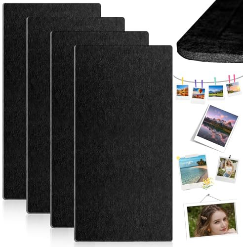 4 Stück Filz Pinnwand Korkplatte Bulletin Board - Filz Pinnwand Selbstklebend,43x20cm,Filzboard Memotafeln Memo Boards Bulletin Board Wanddekoration für Büro Küche, Fotos Memos(Schwarz)