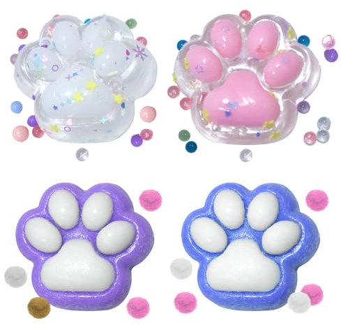HESUSUSI Taba Squishy Pfote 4 Stück Katzenpfote Squishy Sensory Toys Soft Cat Paws Süße Weiche Katzenpfoten QuetschSpielzeug Weiches Fidget Toy Autismus für Kinder und Erwachsene